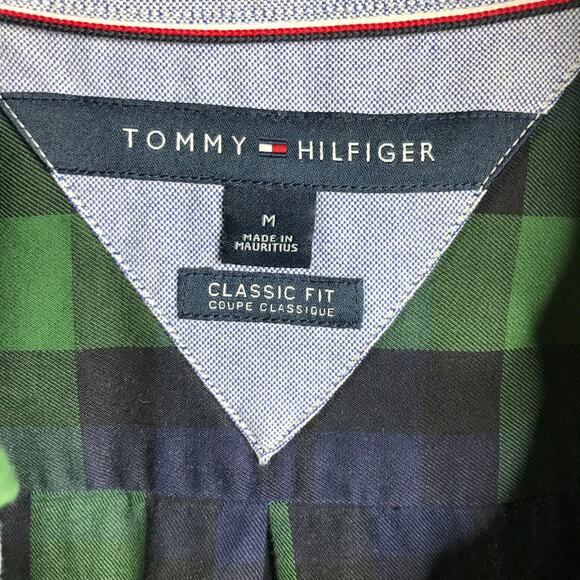 Tommy Hilfiger Button Down Shirt Mens Size Medium Blue Green Plaid Classic Peppy - Picture 5 of 5